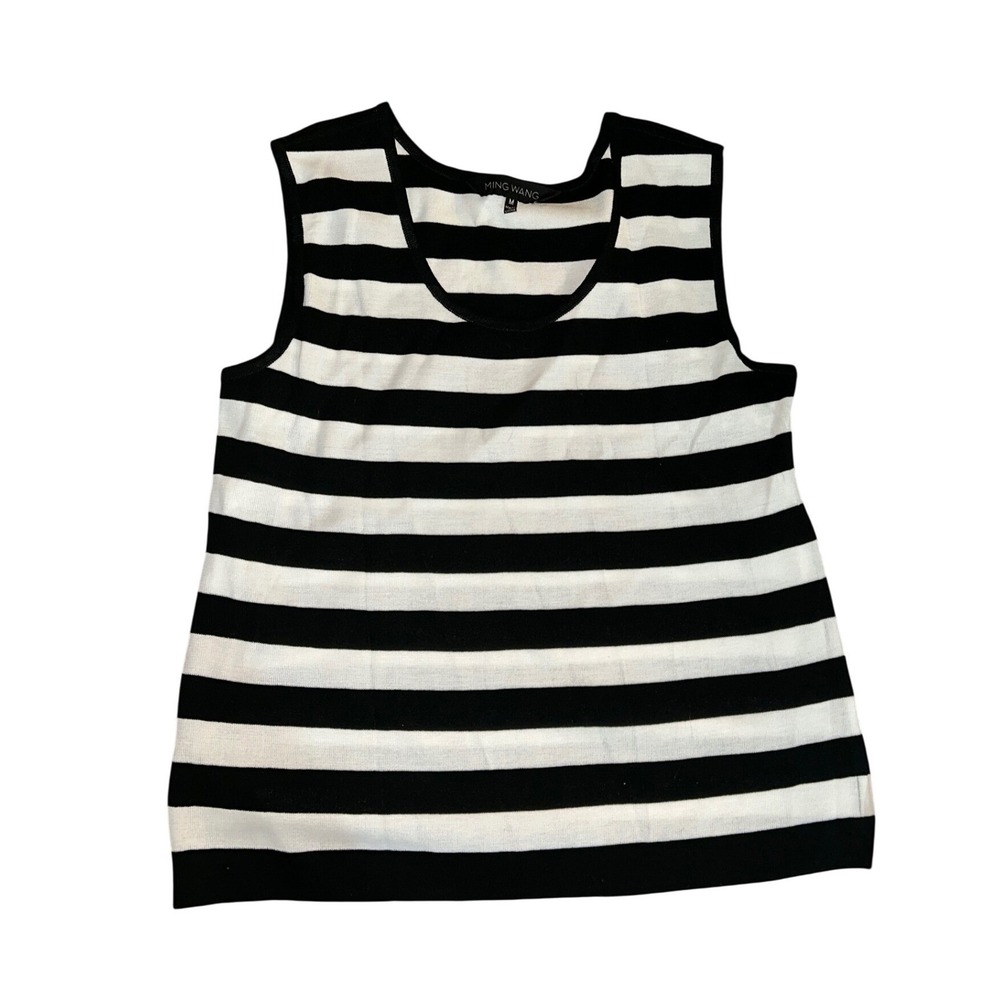Ming Wang Womens Knit Tank Top Bundle Size M Black White Striped Solid Shells - Picture 3 of 8